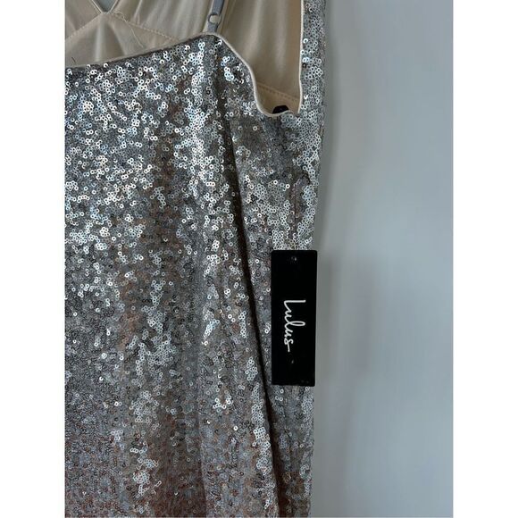 Lulus Ombré Sequin Dress Spaghetti Strap Open Back Silver& Rose Gold Women's Siz - Picture 11 of 11